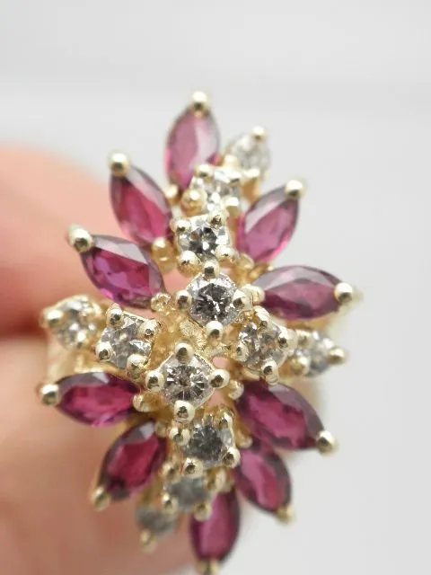 Vintage Marquis Ruby & Diamond 14K Cocktail Ring