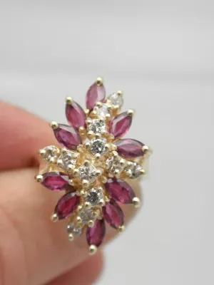 Vintage Marquis Ruby & Diamond 14K Cocktail Ring