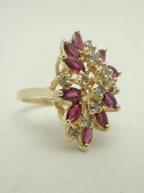 Vintage Marquis Ruby & Diamond 14K Cocktail Ring