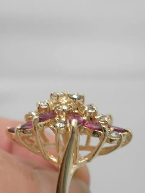 Vintage Marquis Ruby & Diamond 14K Cocktail Ring