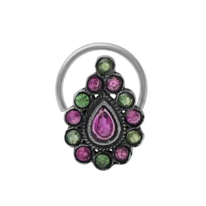Vintage Oxidized Nose Pin For Women Indian Jewelry 925 Sterling Silver Plated Nose Pin