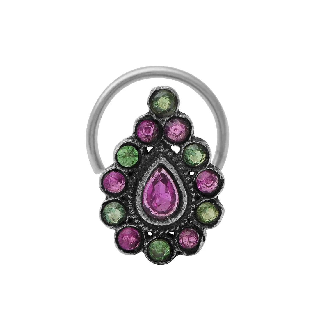 Vintage Oxidized Nose Pin For Women Indian Jewelry 925 Sterling Silver Plated Nose Pin
