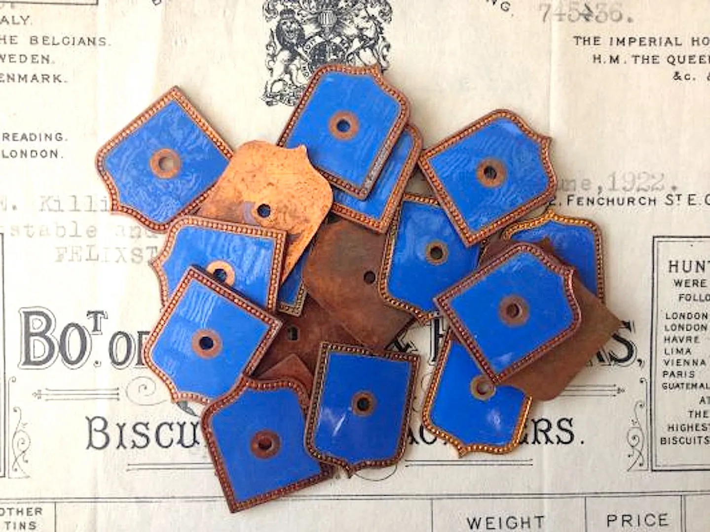 Vintage Pair Blue Enamel Plaques Shields Crest Findings