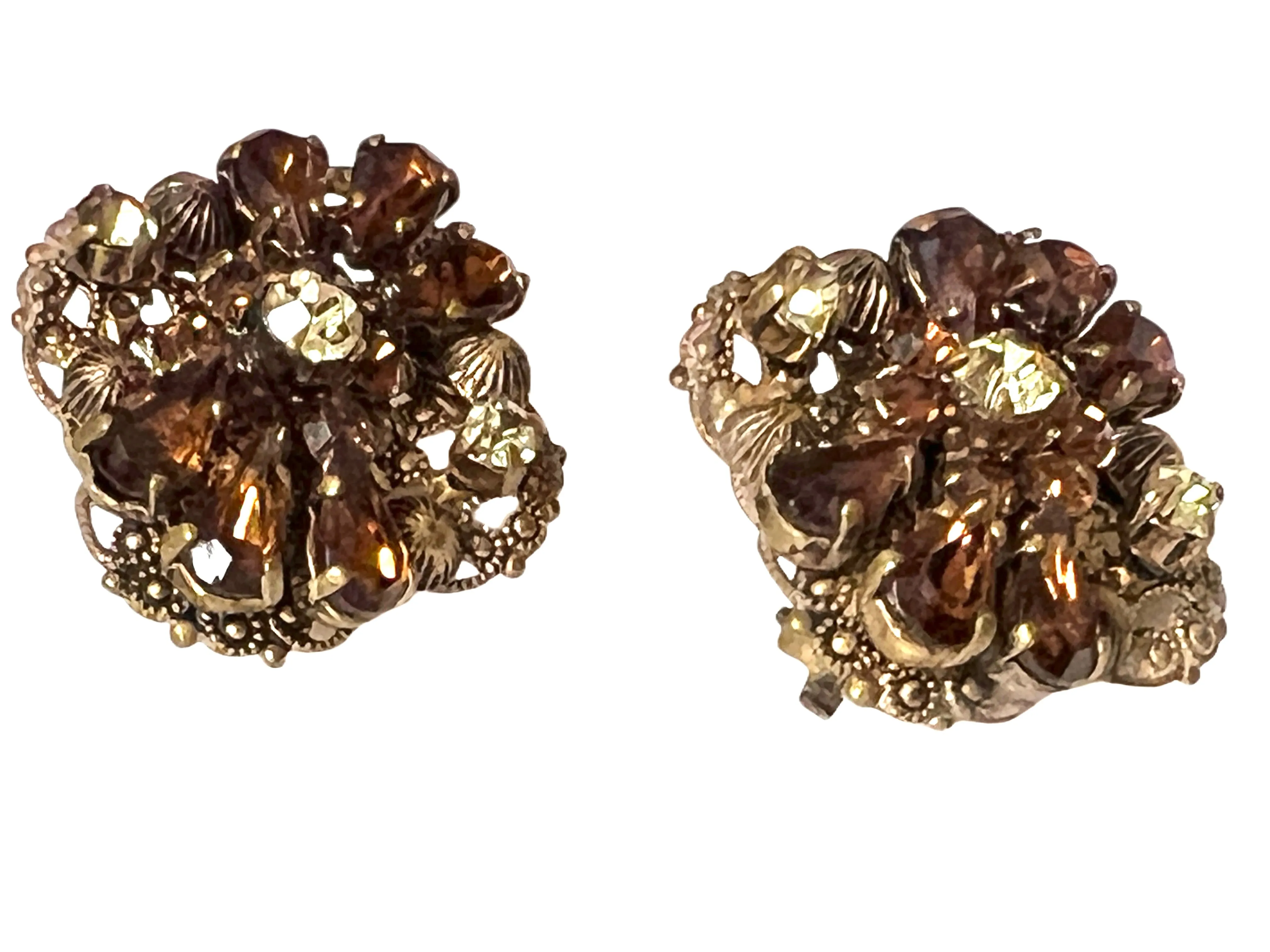 Vintage Prong Set Yellow & Amber Clip-On Earrings 1950S