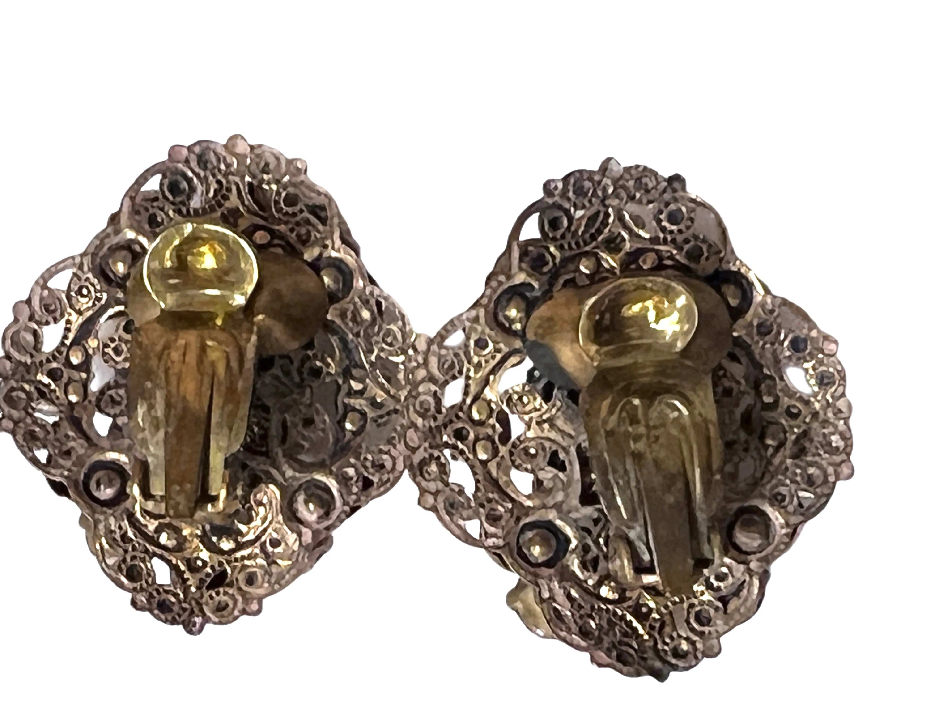 Vintage Prong Set Yellow & Amber Clip-On Earrings 1950S
