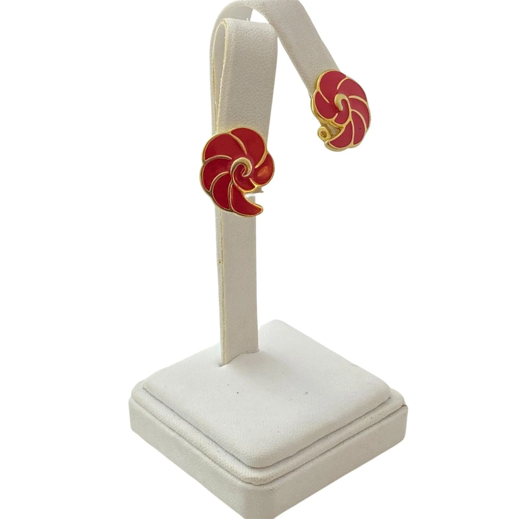 Vintage Red and Gold Shell Earrings