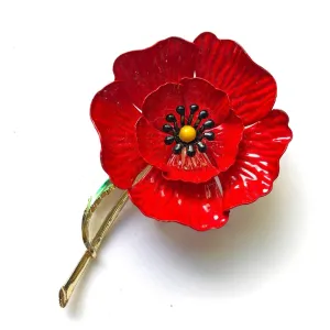 Vintage Red Poppy Brooch