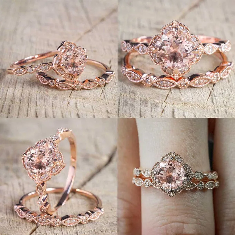 Vintage Rose Gold Engagement Set
