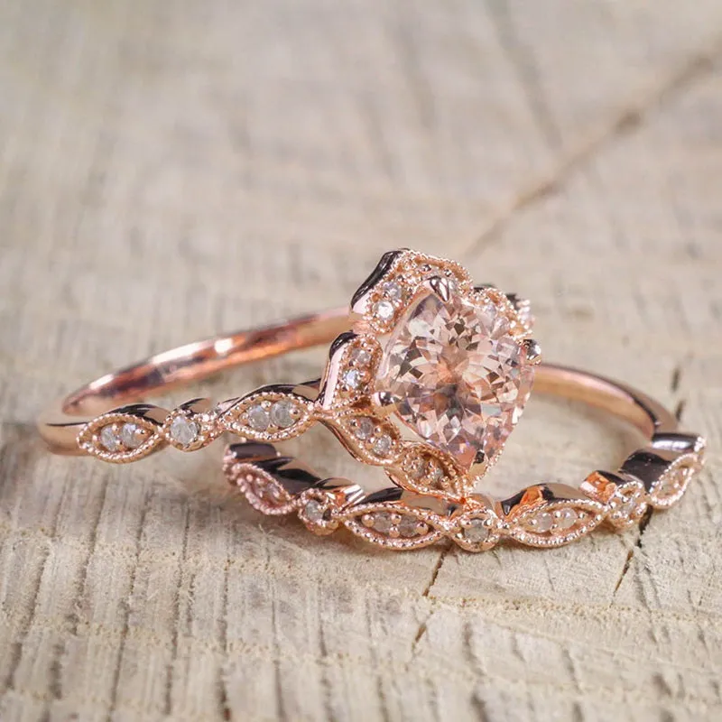 Vintage Rose Gold Engagement Set