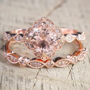 Vintage Rose Gold Engagement Set