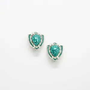 Vintage Silver and Green Shield Earrings