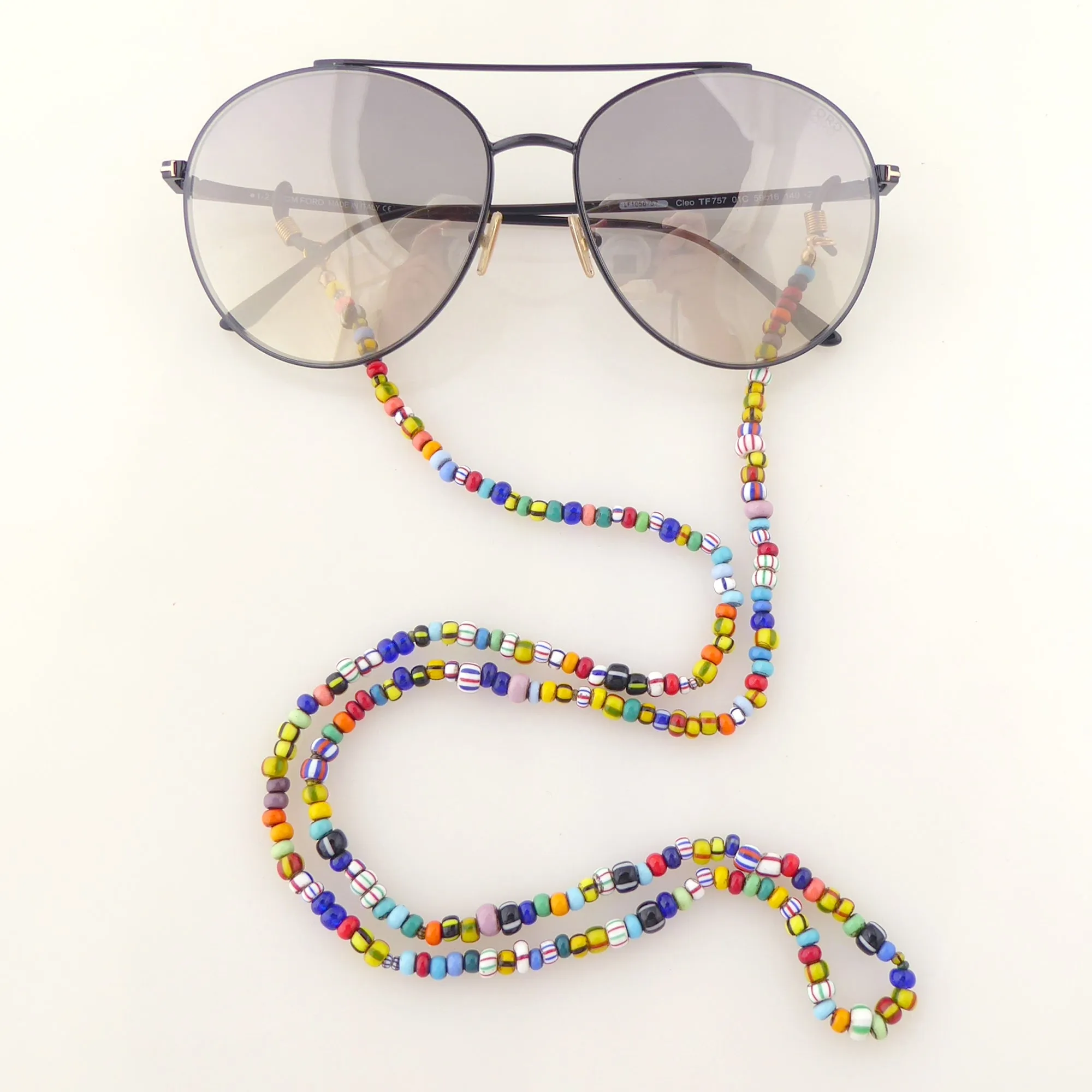 Vintage striped glass eyeglass chain holder