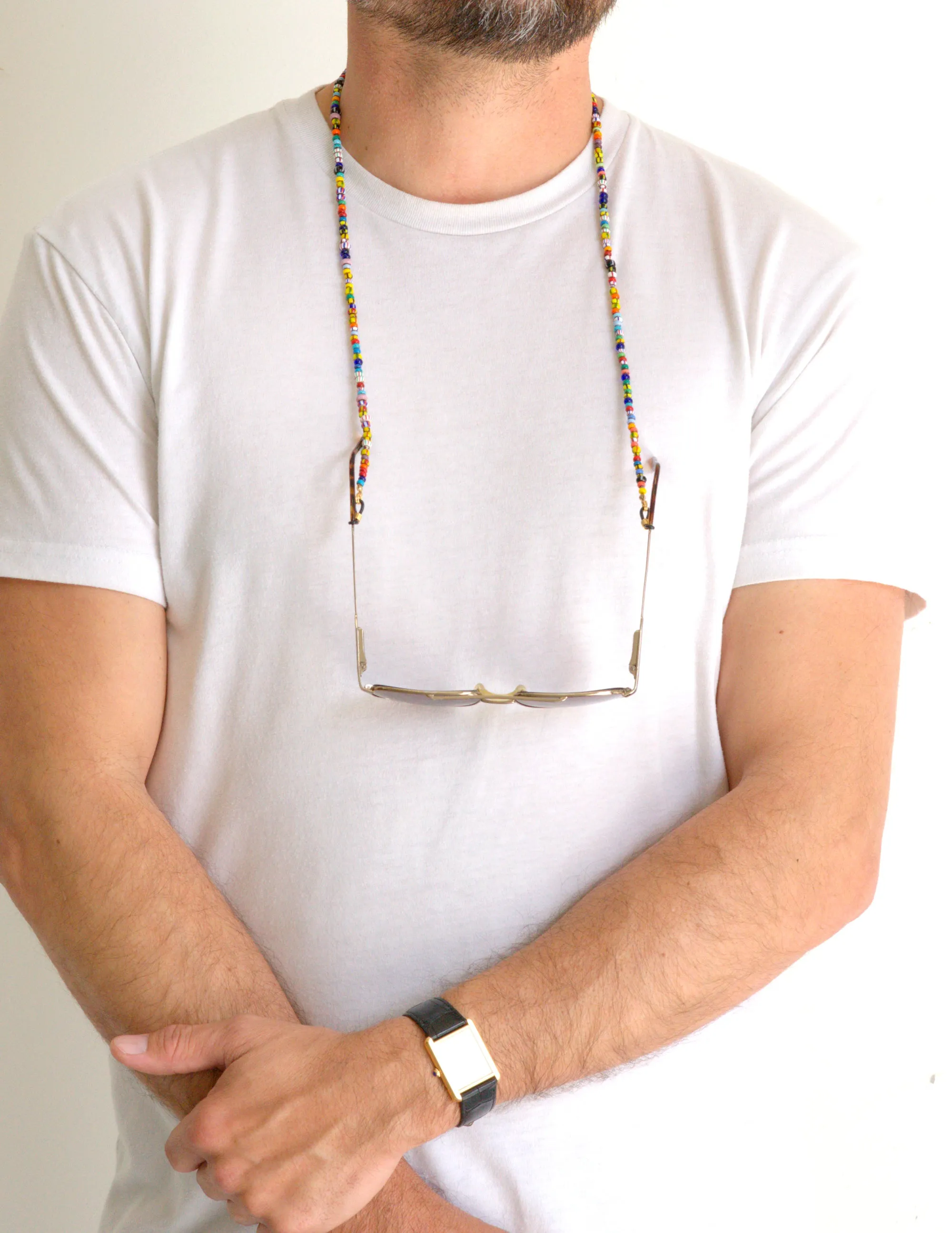 Vintage striped glass eyeglass chain holder