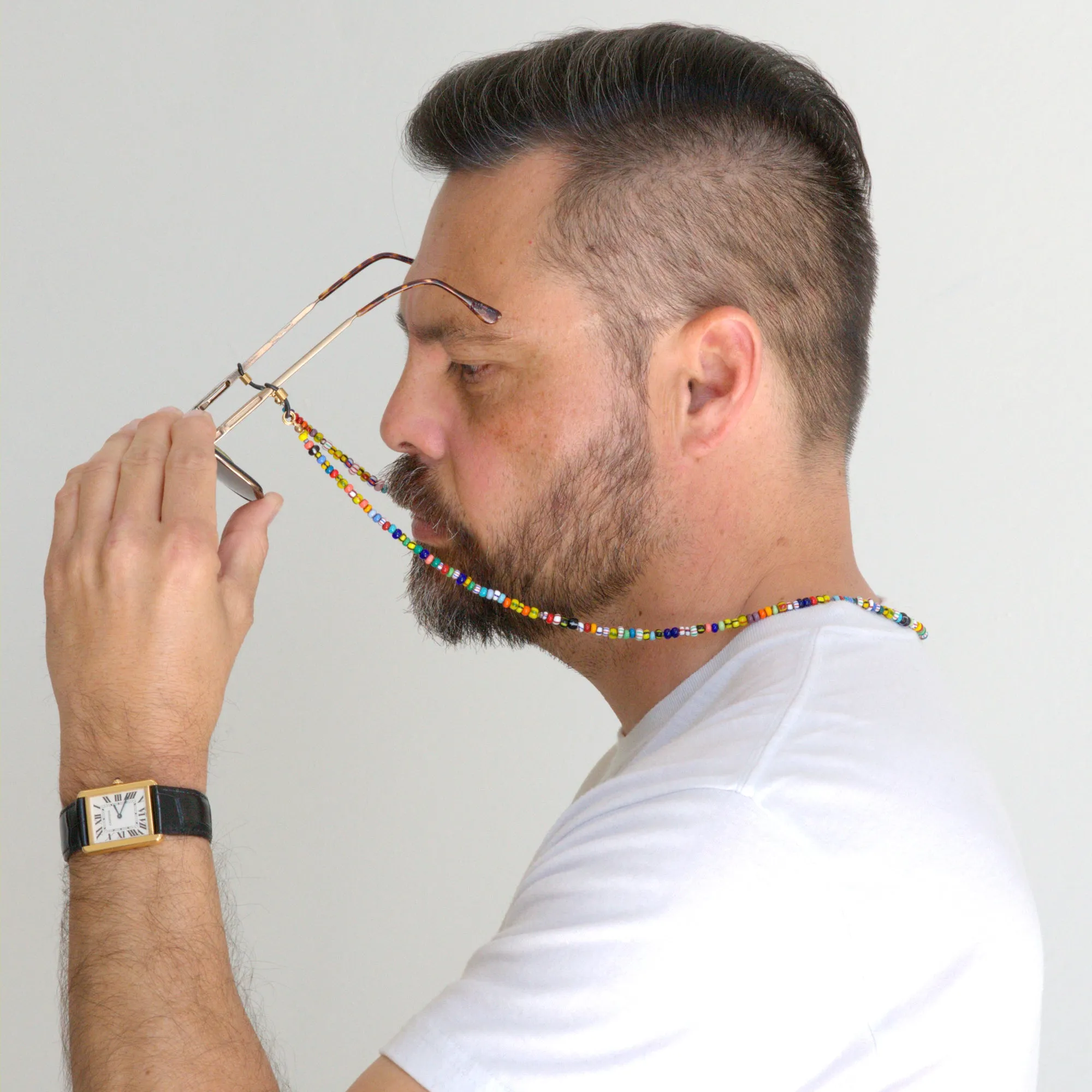 Vintage striped glass eyeglass chain holder