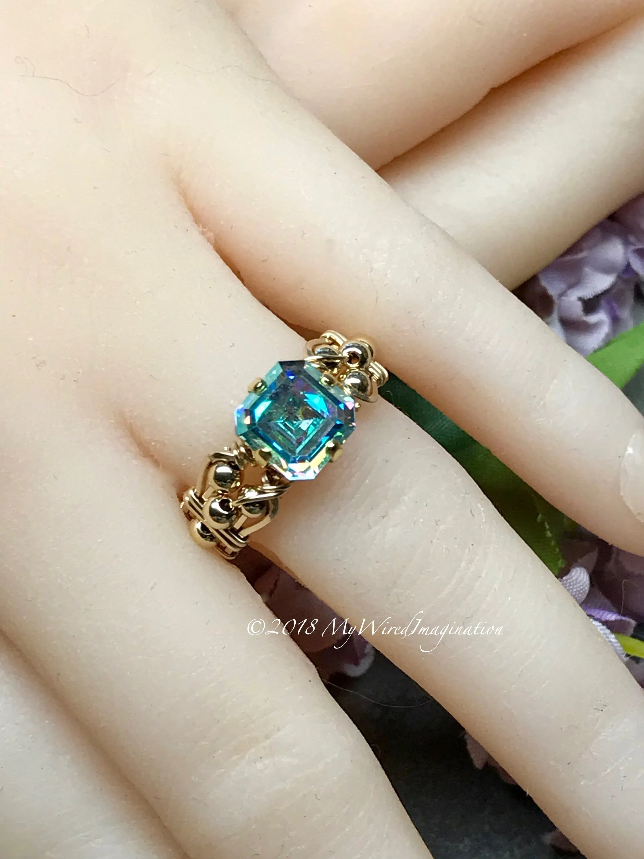 Vintage Swarovski Double Cut Crystal AB, Handmade Ring in 14K GF US Size 6