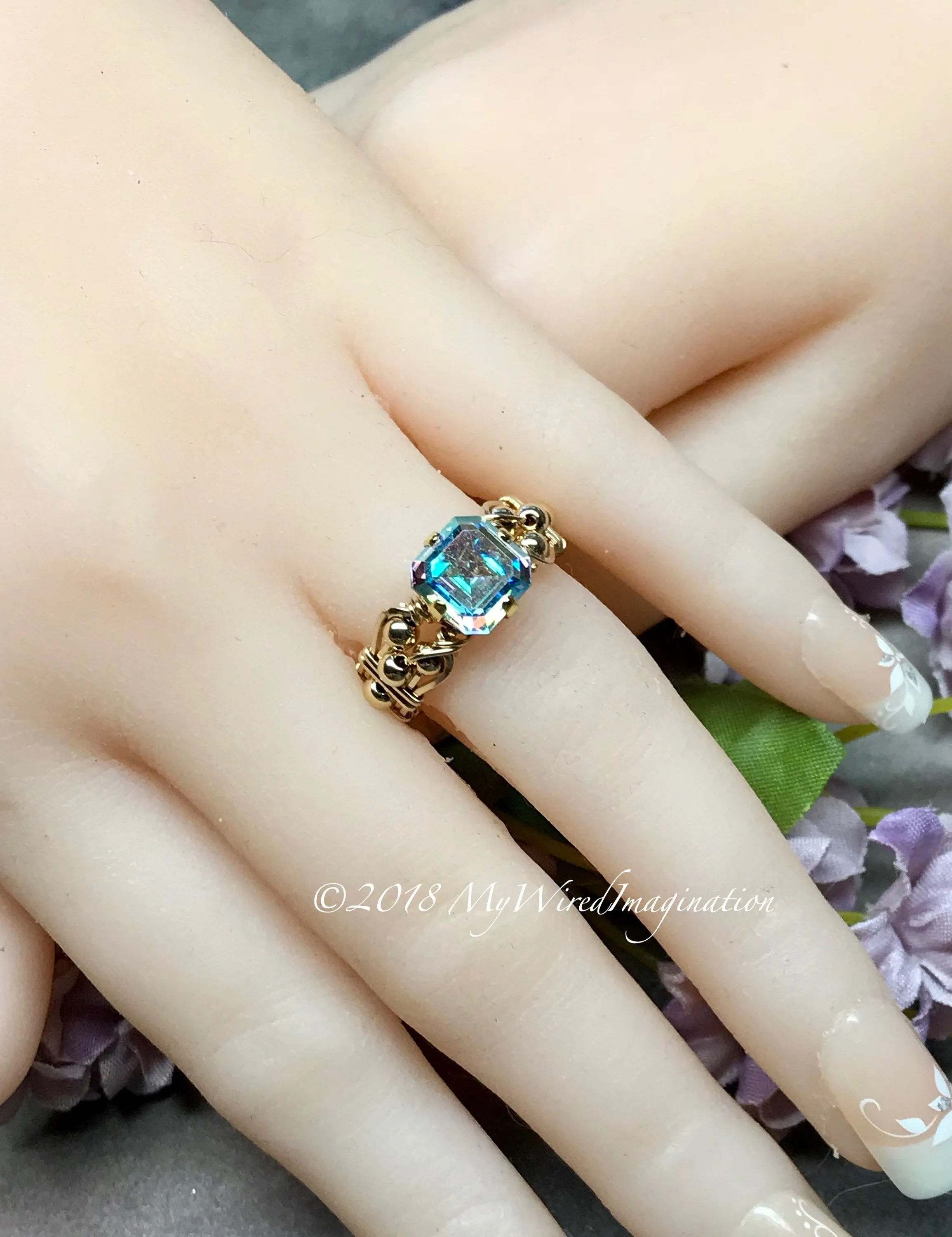 Vintage Swarovski Double Cut Crystal AB, Handmade Ring in 14K GF US Size 6