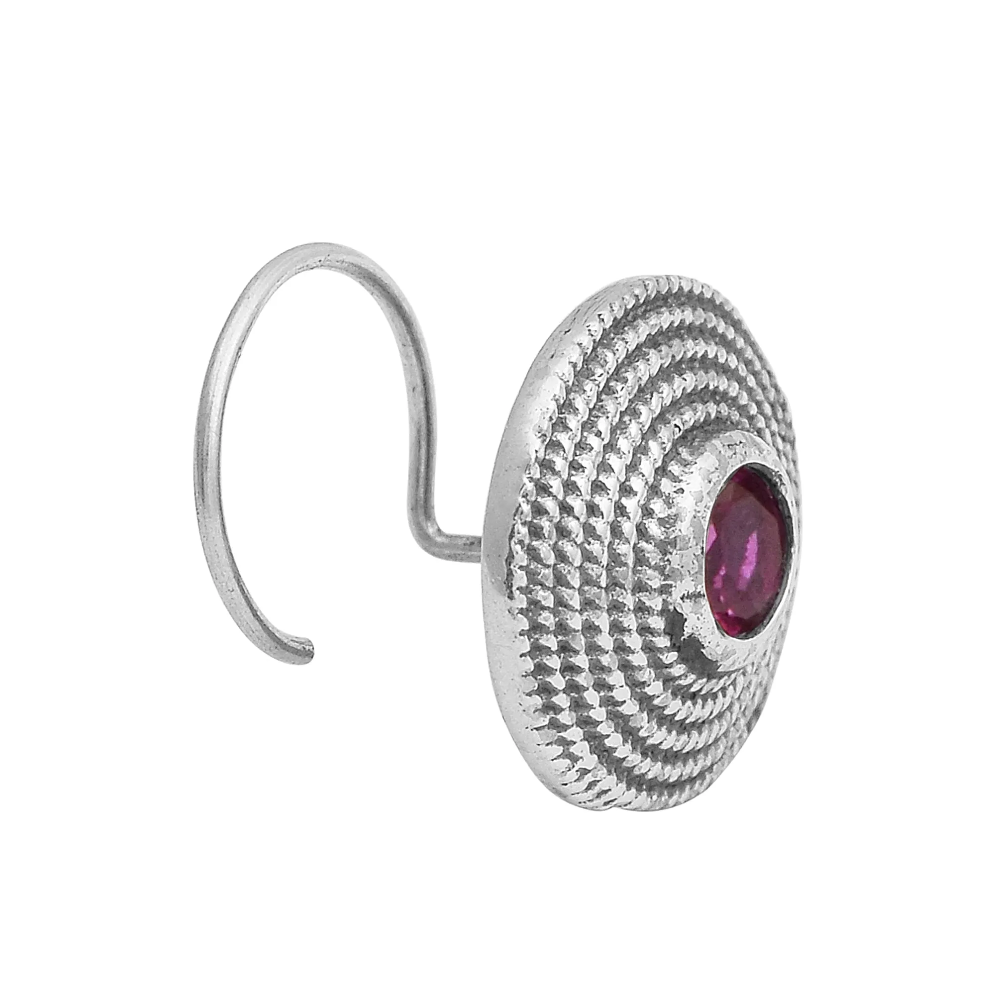 Vintage Traditional Nose Pin For Women Unique Pink Gemstone Nose Pin 925 Solid Silver Plated Nose Pin