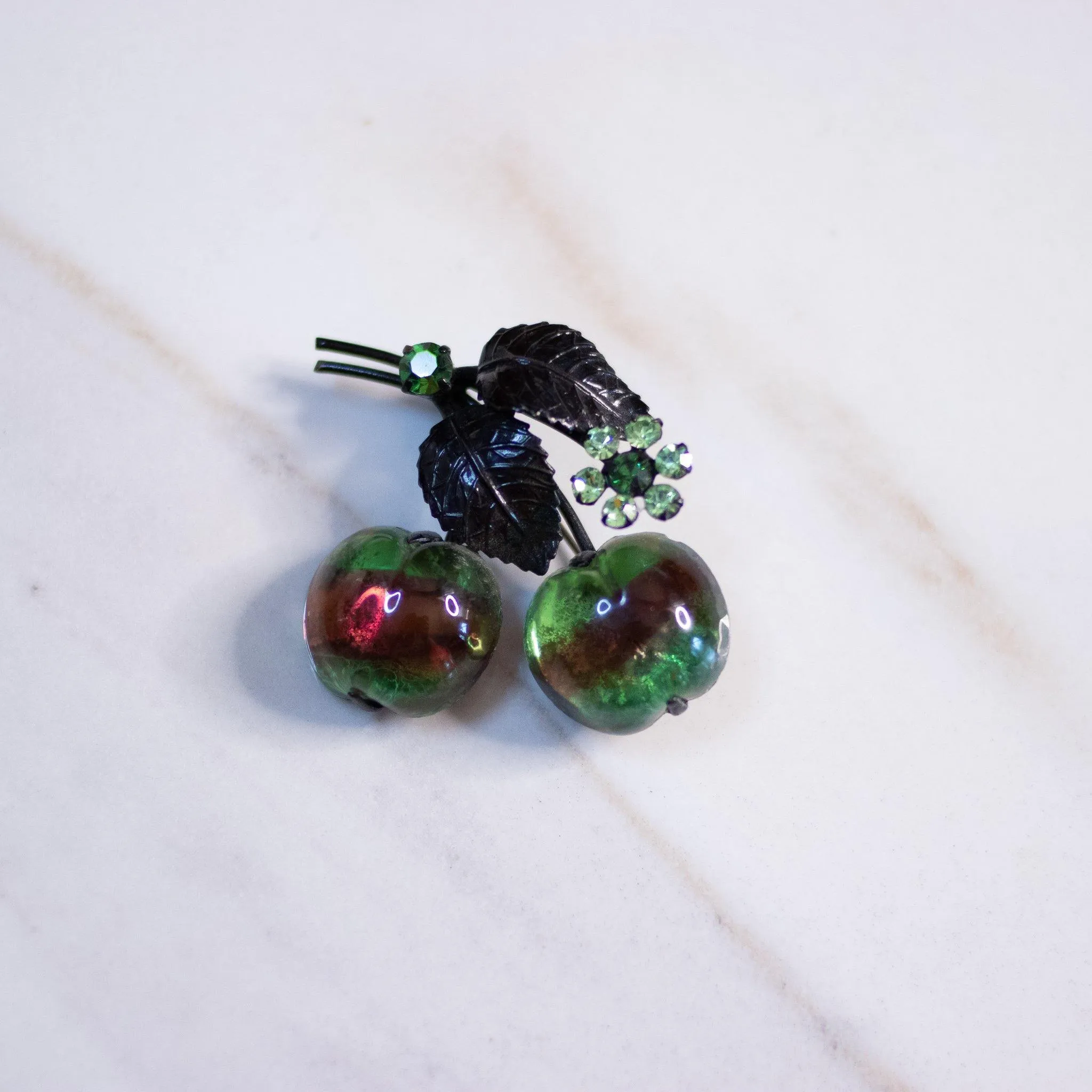 Vintage Weiss Green and Red Cherries Brooch