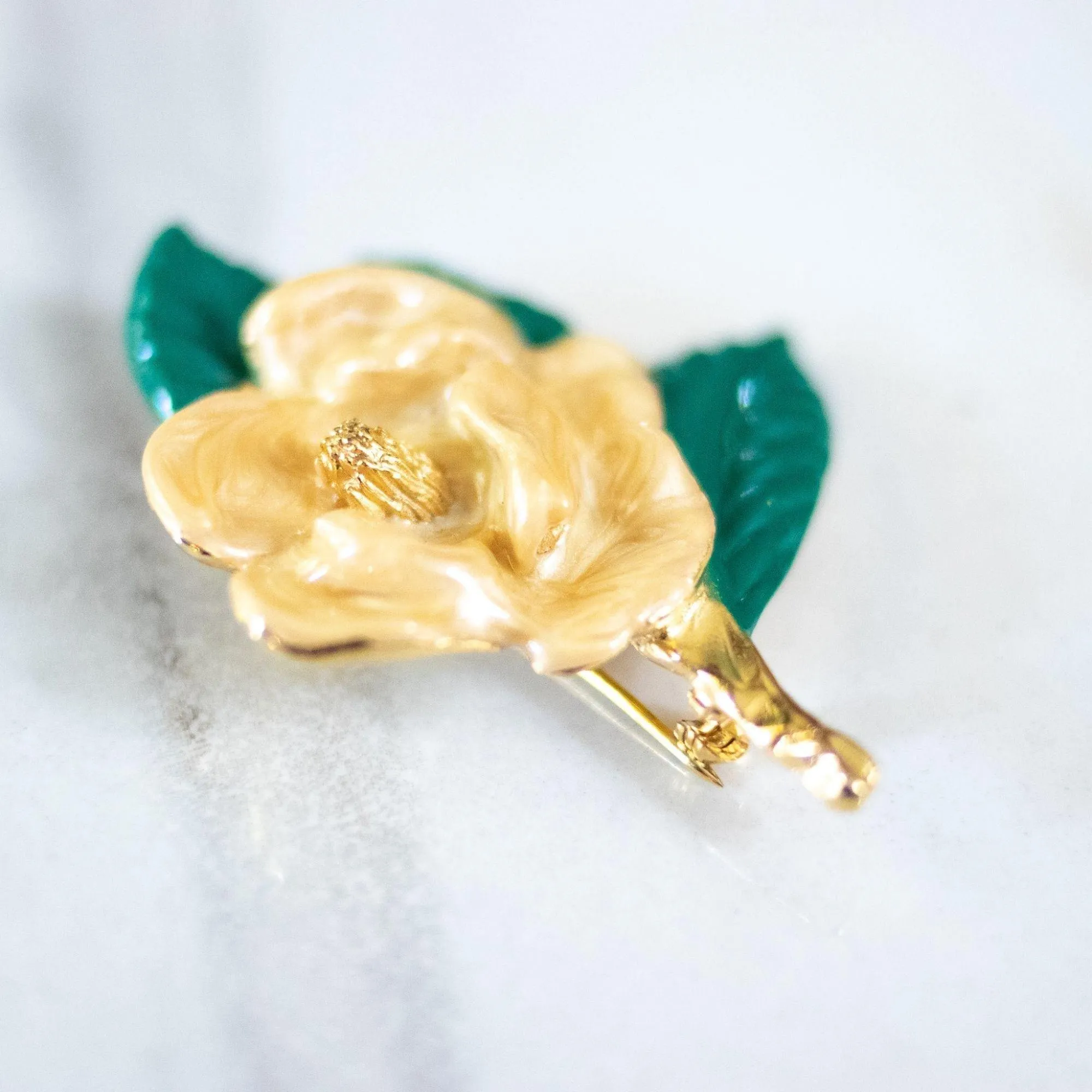 Vintage Yellow Camellia Brooch