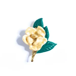 Vintage Yellow Camellia Brooch