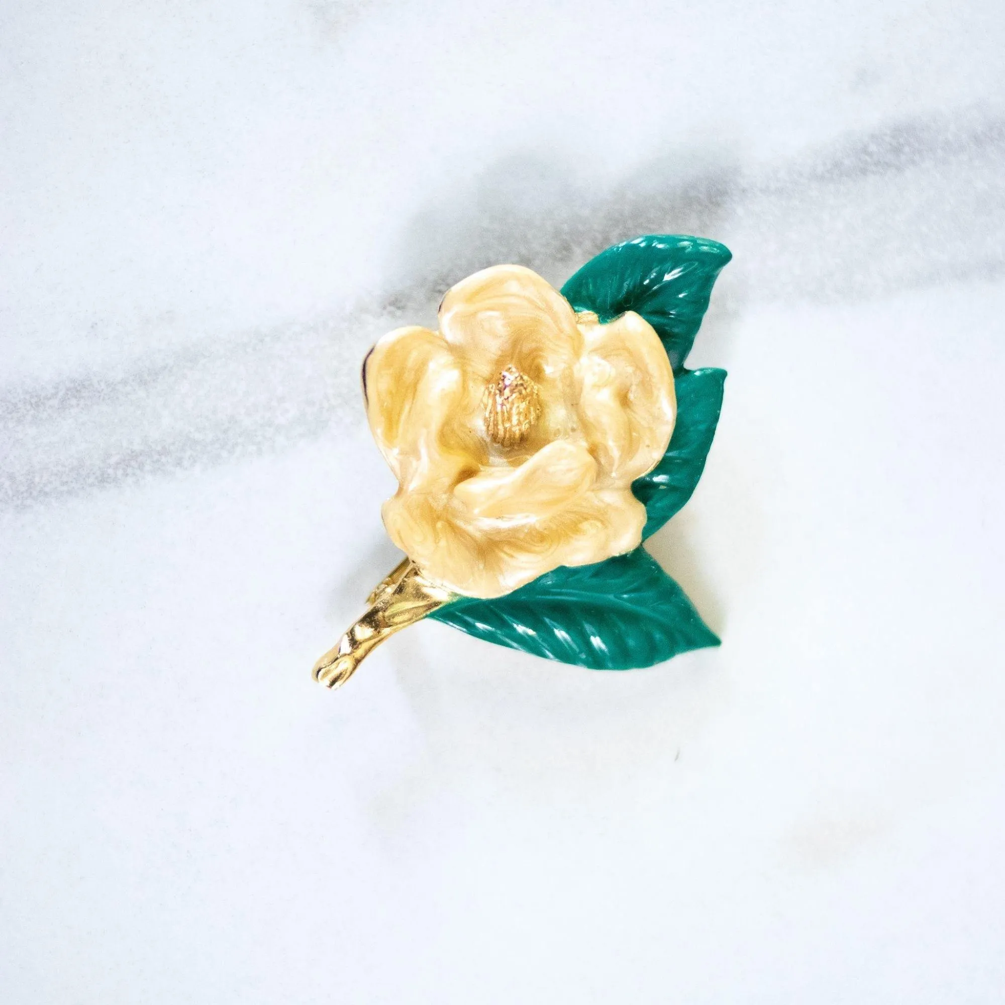 Vintage Yellow Camellia Brooch