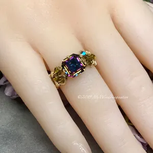 Vitrail Dark Handmade Ring, Rare Vintage Double Cut Square 14K GF, US Size 5