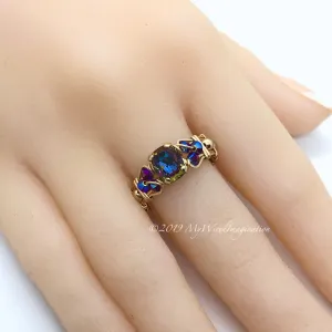 Vitrail Dark, Vintage Swarovski Crystal, Handmade Ring in 14k GF US Size 7.5