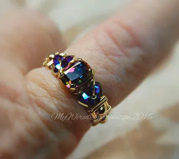 Vitrail Dark, Vintage Swarovski Crystal, Handmade Ring in 14k GF US Size 7.5