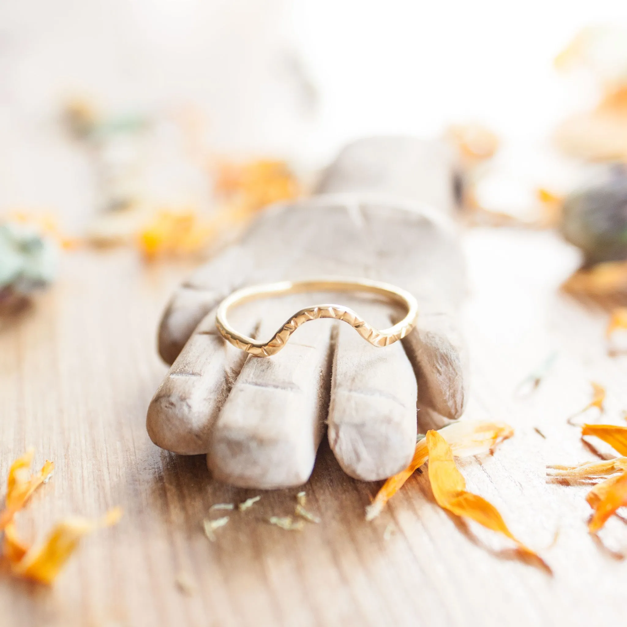 Wave Ring in Golden Brass