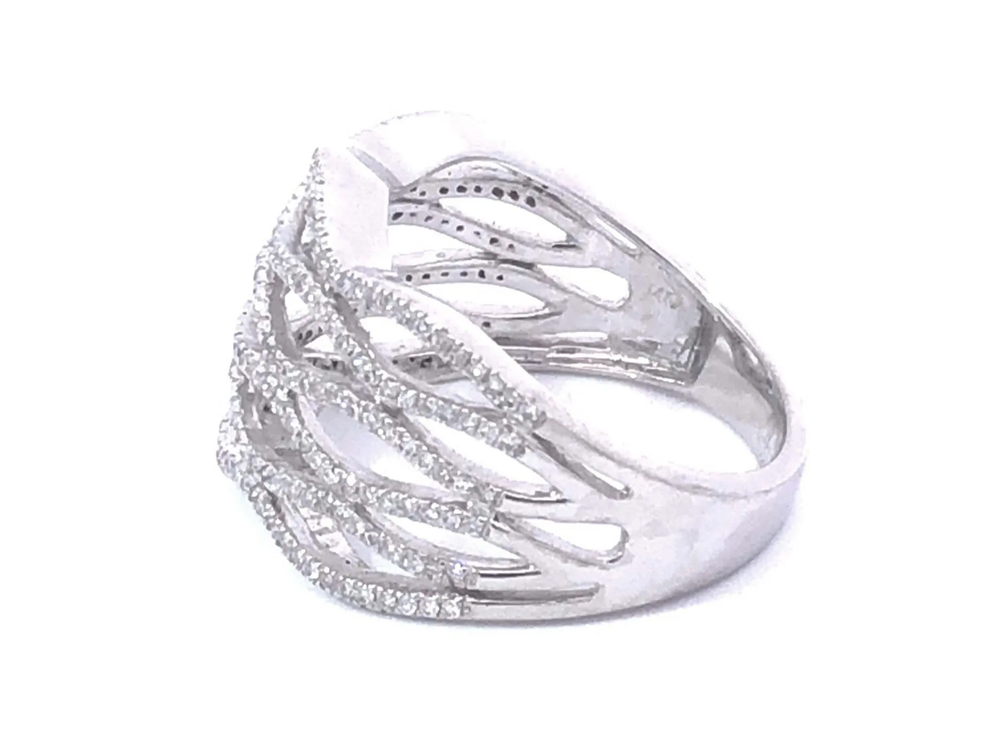 Wavy Multi Row Diamond Ring 14k White Gold
