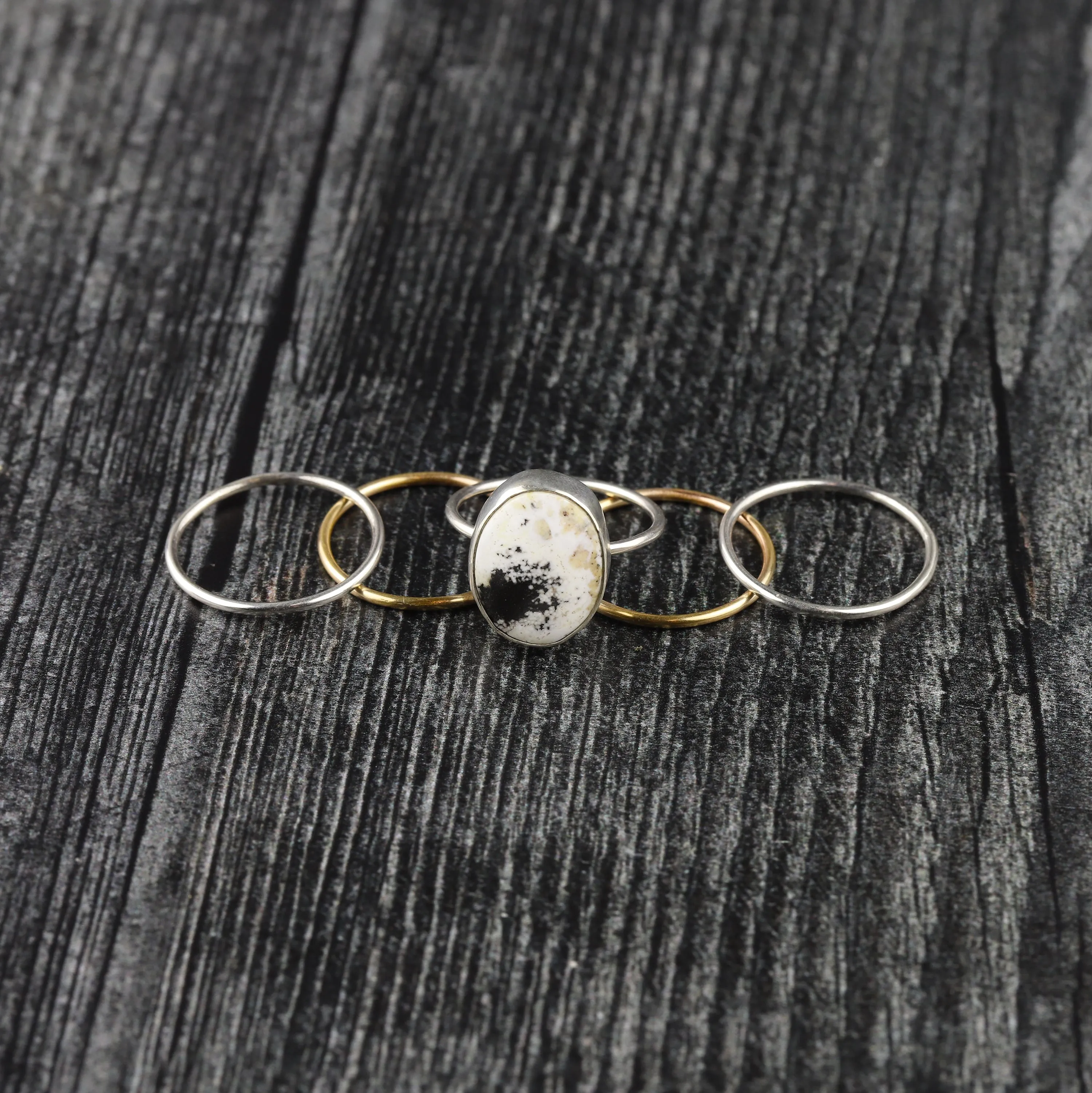 White Buffalo Mixed Metal 5-Stack Ring size US 8 1/2