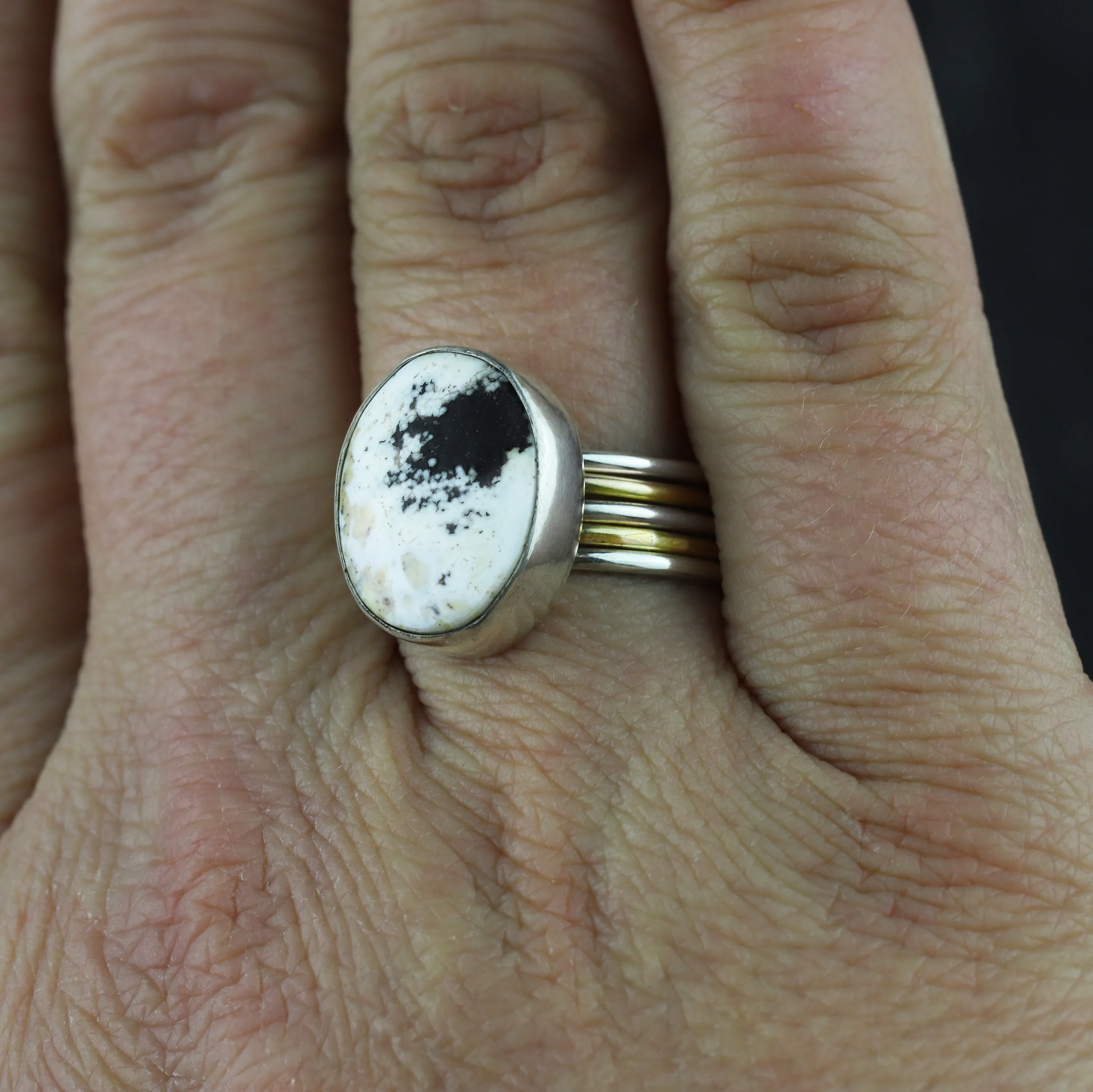 White Buffalo Mixed Metal 5-Stack Ring size US 8 1/2