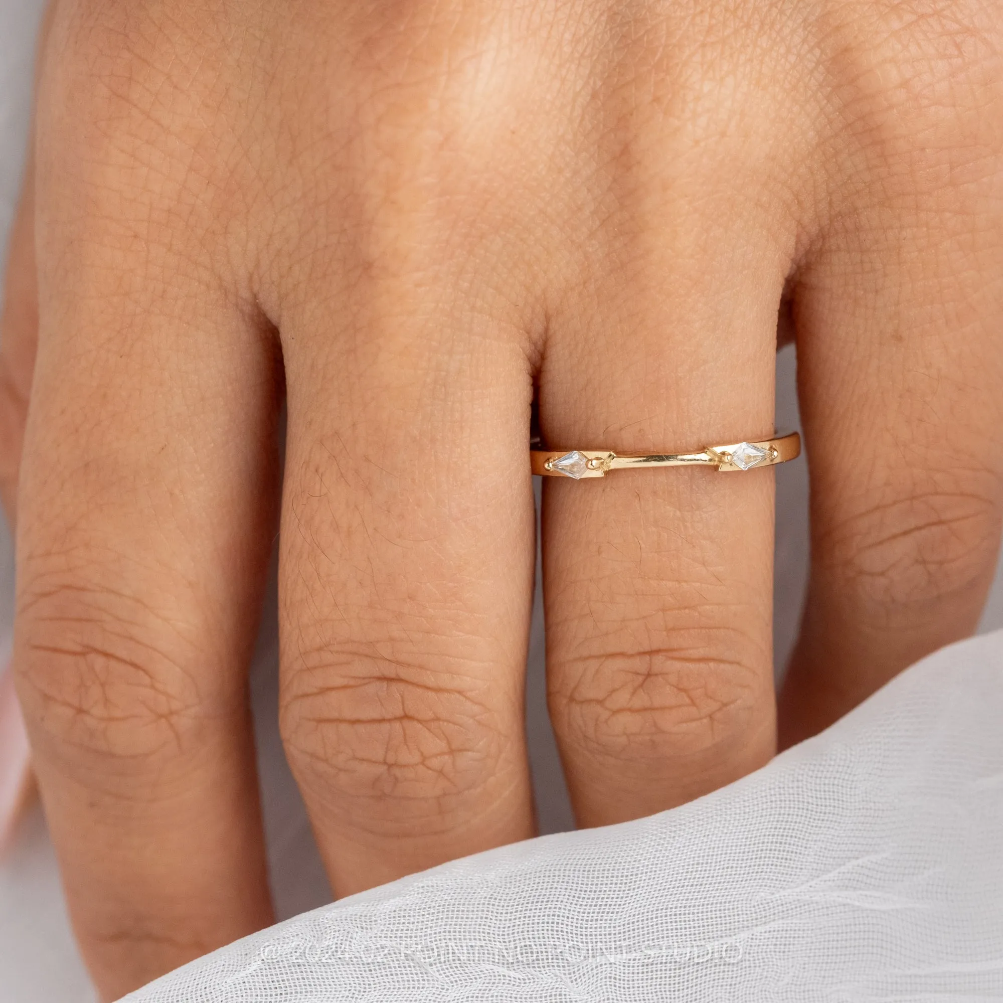 White Kite Sapphire Wedding Cuff, Harper Setting, 14K Yellow Gold