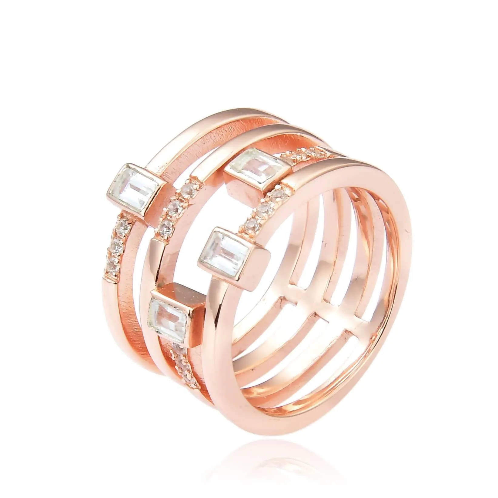 White Sapphire Four Band Fashion Ring