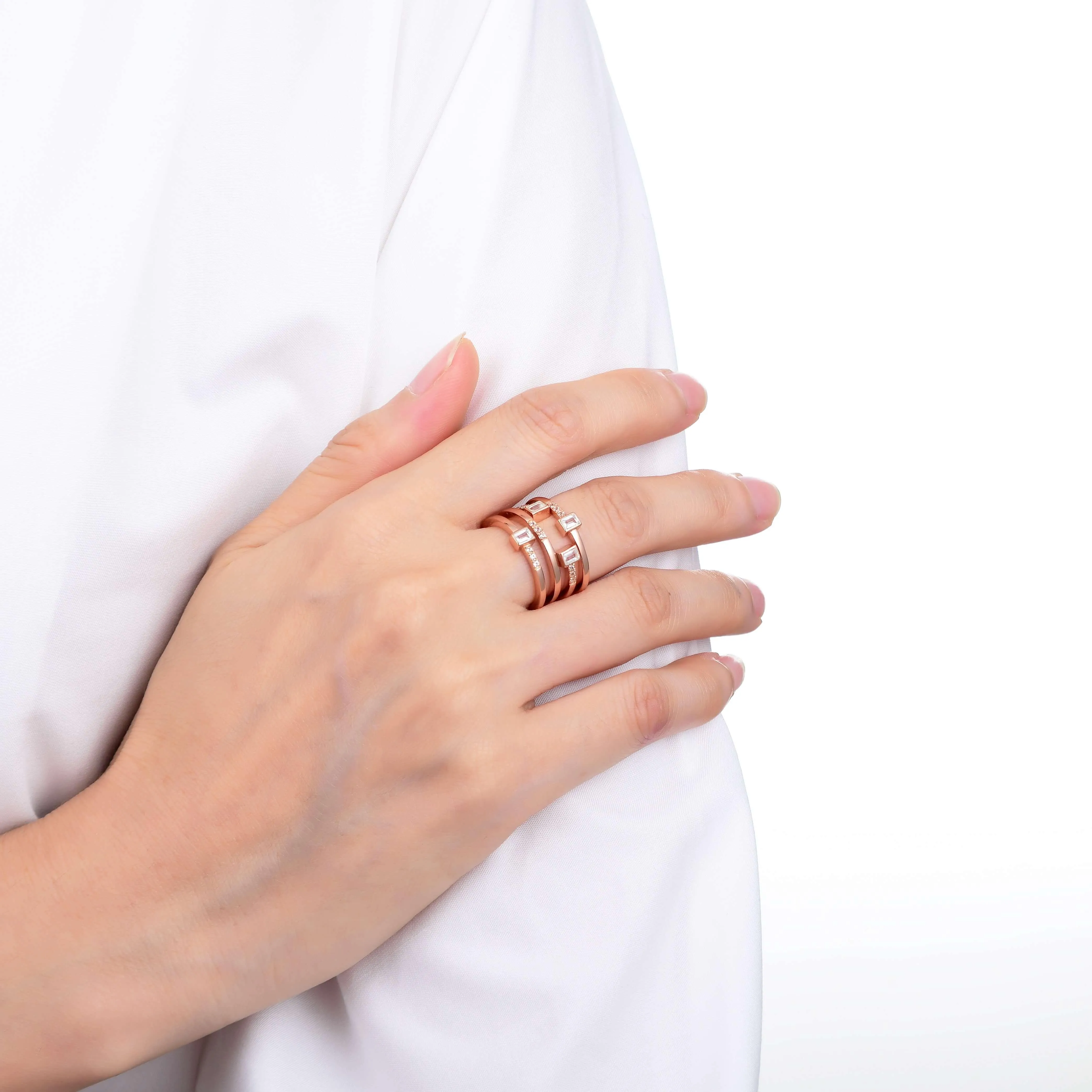 White Sapphire Four Band Fashion Ring
