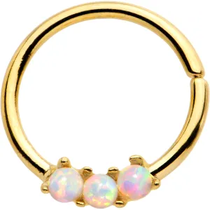 White Synthetic Opal Trio Gold IP Annealed Seamless Circular Ring