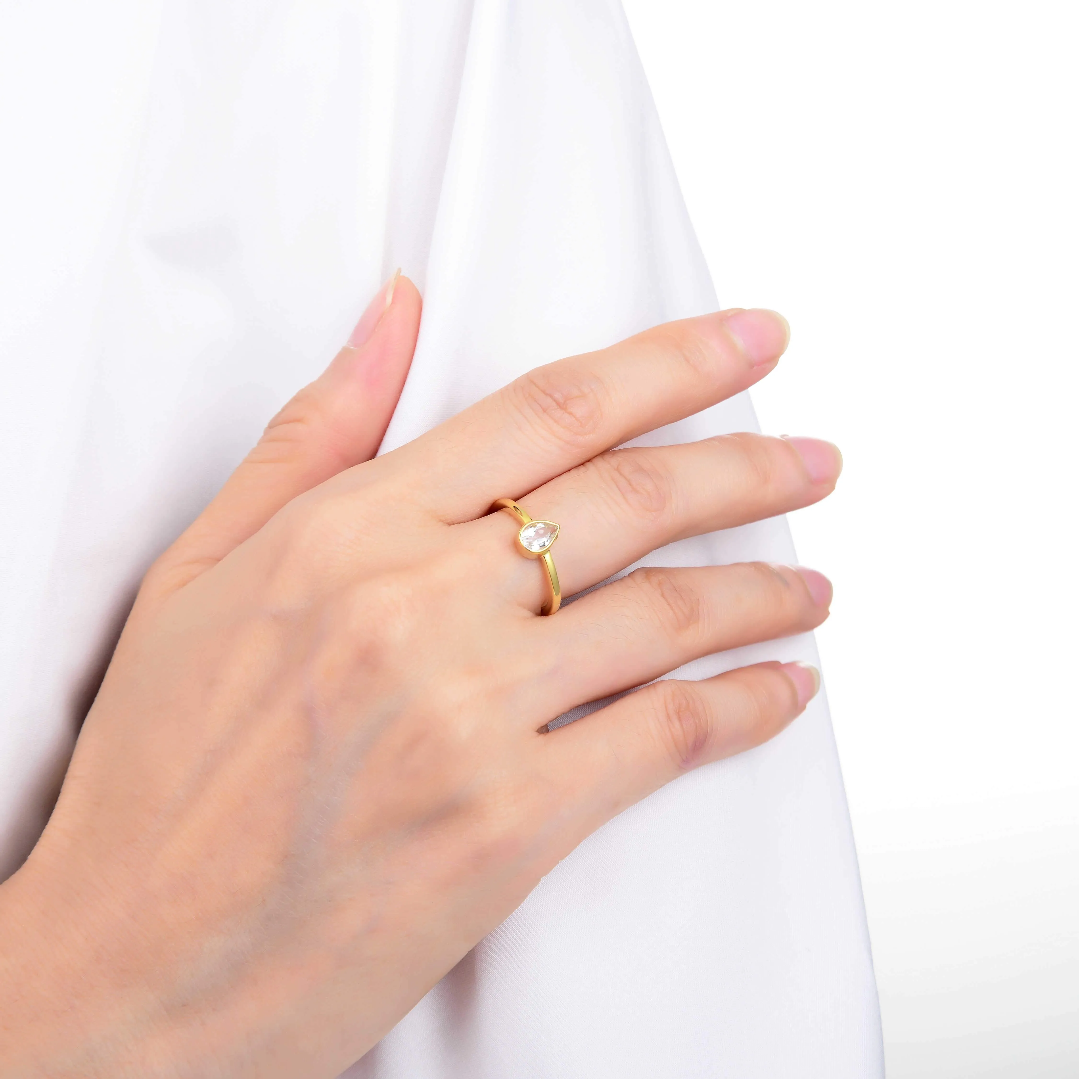 White Topaz Teardrop Ring
