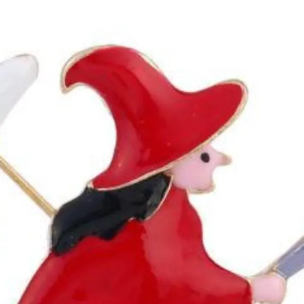Witch Flying Over Moon Brooch Pin