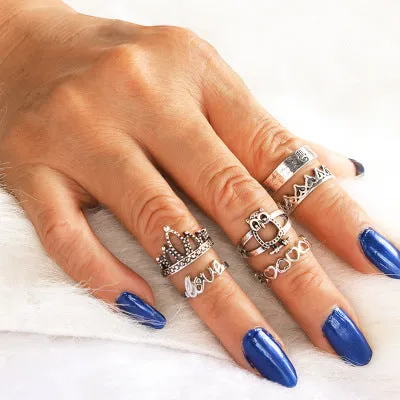 WLP 4-11pcs 2018 Boho Retro Elephant Snake Blue gem Rings Lucky Stackable Midi Rings Set of Rings for Women Party