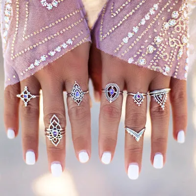 WLP 4-11pcs 2018 Boho Retro Elephant Snake Blue gem Rings Lucky Stackable Midi Rings Set of Rings for Women Party