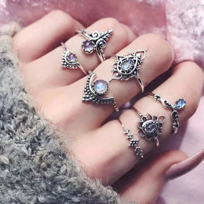 WLP 4-11pcs 2018 Boho Retro Elephant Snake Blue gem Rings Lucky Stackable Midi Rings Set of Rings for Women Party