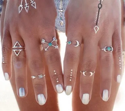 WLP 4-11pcs 2018 Boho Retro Elephant Snake Blue gem Rings Lucky Stackable Midi Rings Set of Rings for Women Party