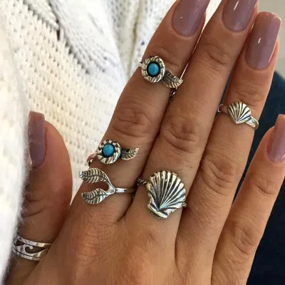 WLP 4-11pcs 2018 Boho Retro Elephant Snake Blue gem Rings Lucky Stackable Midi Rings Set of Rings for Women Party