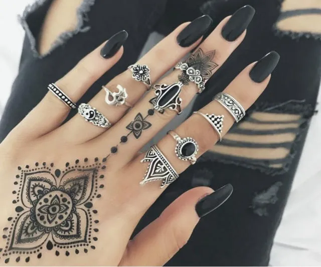 WLP 4-11pcs 2018 Boho Retro Elephant Snake Blue gem Rings Lucky Stackable Midi Rings Set of Rings for Women Party