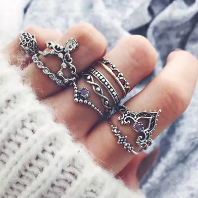 WLP 4-11pcs 2018 Boho Retro Elephant Snake Blue gem Rings Lucky Stackable Midi Rings Set of Rings for Women Party