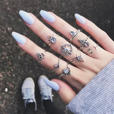 WLP 4-11pcs 2018 Boho Retro Elephant Snake Blue gem Rings Lucky Stackable Midi Rings Set of Rings for Women Party