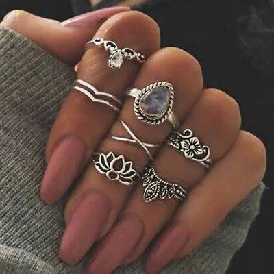 WLP 4-11pcs 2018 Boho Retro Elephant Snake Blue gem Rings Lucky Stackable Midi Rings Set of Rings for Women Party