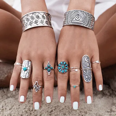 WLP 4-11pcs 2018 Boho Retro Elephant Snake Blue gem Rings Lucky Stackable Midi Rings Set of Rings for Women Party