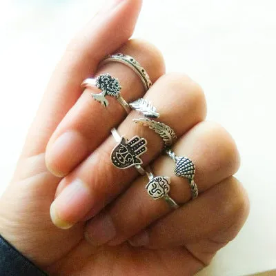 WLP 4-11pcs 2018 Boho Retro Elephant Snake Blue gem Rings Lucky Stackable Midi Rings Set of Rings for Women Party