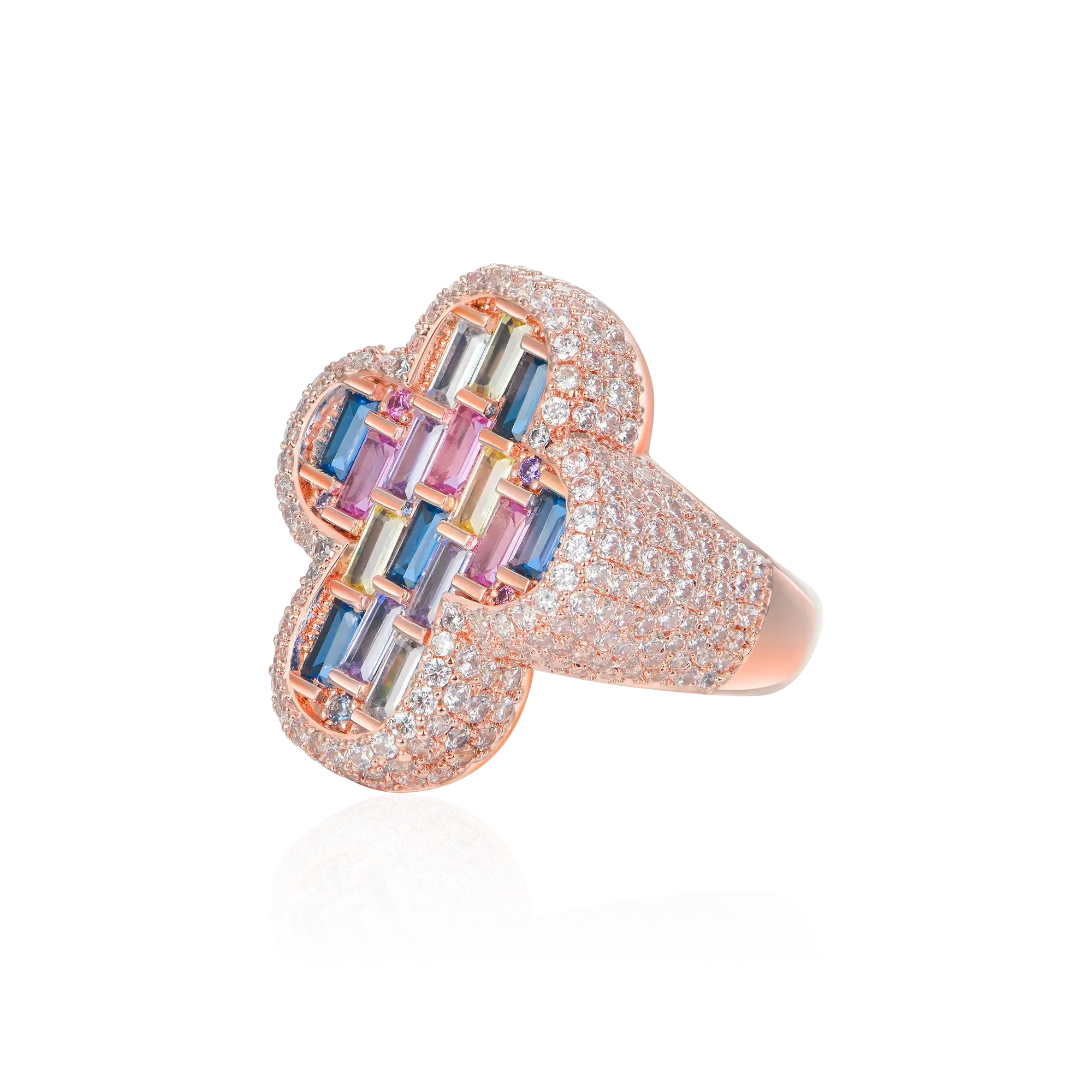 Women's Iced Vitraux Vintage Rose Window Cross Ring